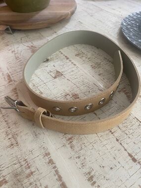 New York & Company Tan Suede Belt with Silver Eyelets